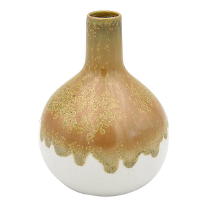 1970s Peter Muller Sgrafo Modern White Porcelain Vase With Golden Crystalline Glaze