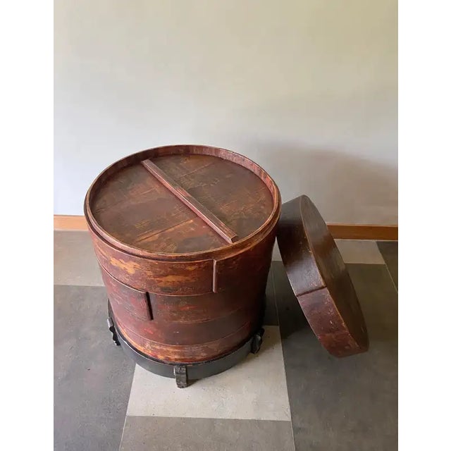 Asian Antique Chinese Round Table, Lacquer Multilayered Bao Container For Sale - Image 3 of 9