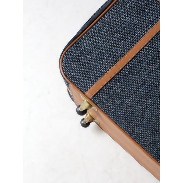 1980s Frequent Traveler Blue Tweed Rolling Suitcase For Sale - Image 11 of 12