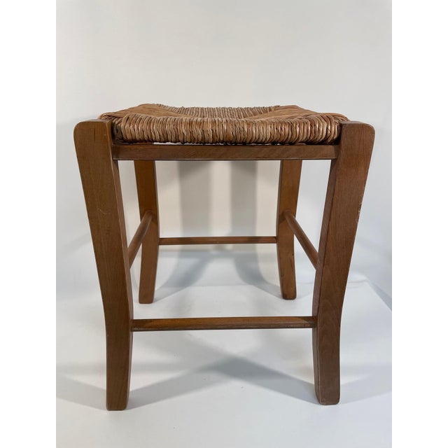 Mid-Century Modern Vintage Mid Century French Rush "Paille" Stool For Sale - Image 3 of 17