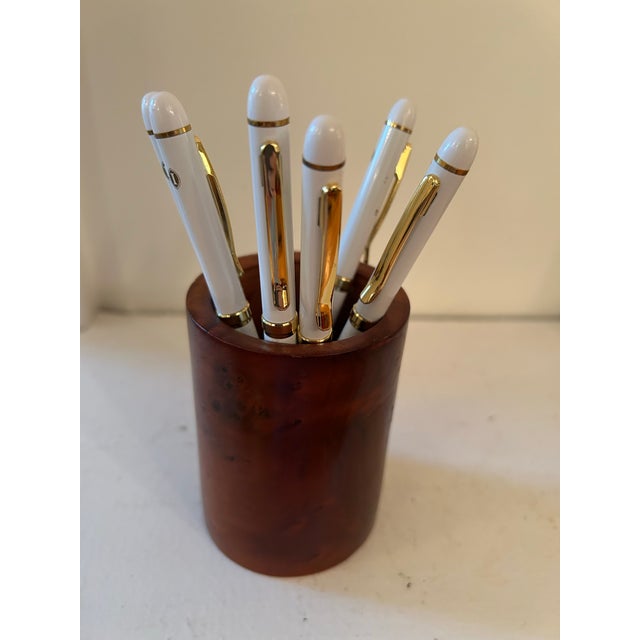 1970s 1970s Burlwood Cup Pen Holder Desk Accessory For Sale - Image 5 of 5