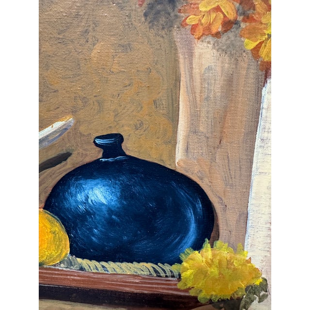 Rustic Original Acrylic Painting of Marigold Cupboard, Signed Circa 1990's For Sale - Image 3 of 12