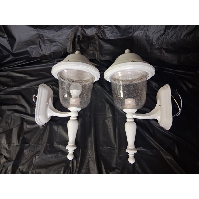 Vintage Outdoor Seeded Glass Wall Sconses - A Pair For Sale - Image 4 of 13