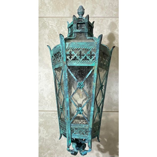 Magnificent Single Vintage Bronze & Brass Hexagonal Wall Lantern Sconce For Sale - Image 15 of 17