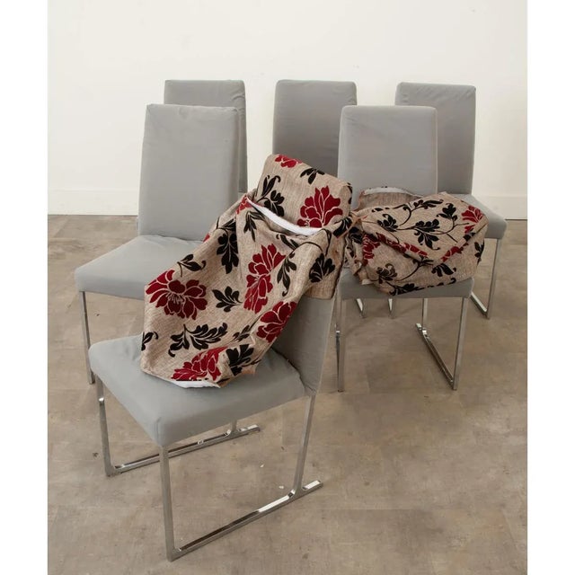 Modern Chrome Sled-Leg Base Dining Chairs - Set of 6 For Sale In Baton Rouge - Image 6 of 12