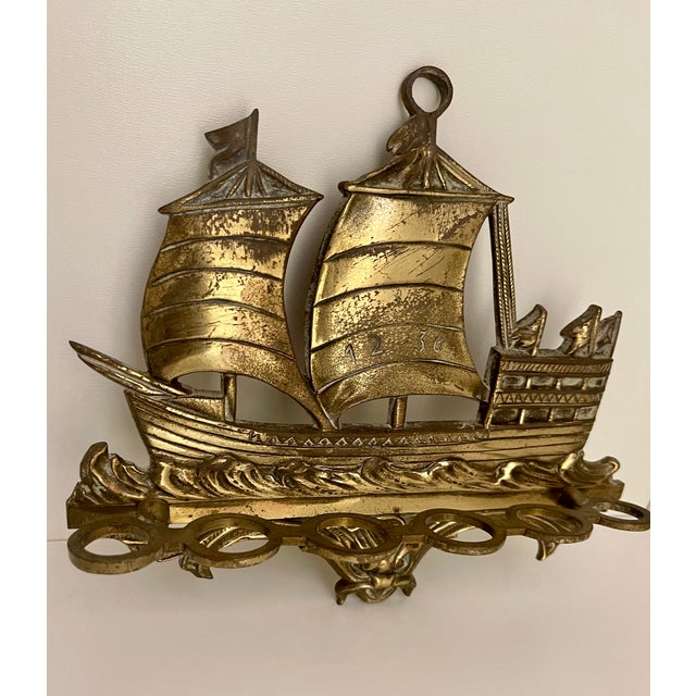 Antique French Cast Brass “Galleon” Sculpural Wall Rack - DL Déposé No. 5 For Sale - Image 6 of 12