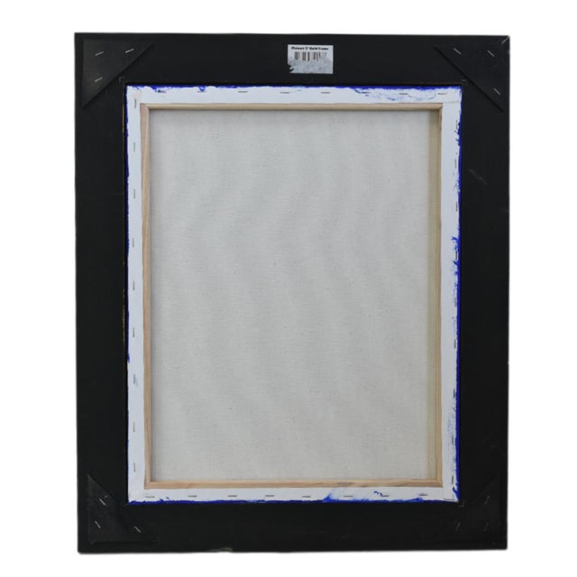 Original Blue Folk Art Chicken Hen Painting by Ruth Arenz Including the Antiqued Gold Wood Fame For Sale - Image 4 of 5