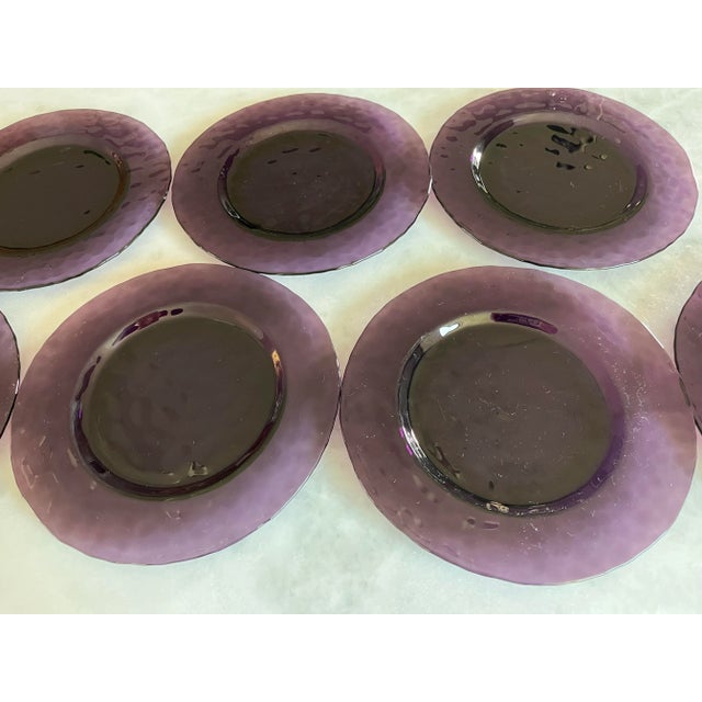 Contemporary 1970s Italian Studio Bormioli Rocco Purple Art Glass Salad Plates - Set of 7 For Sale - Image 3 of 8