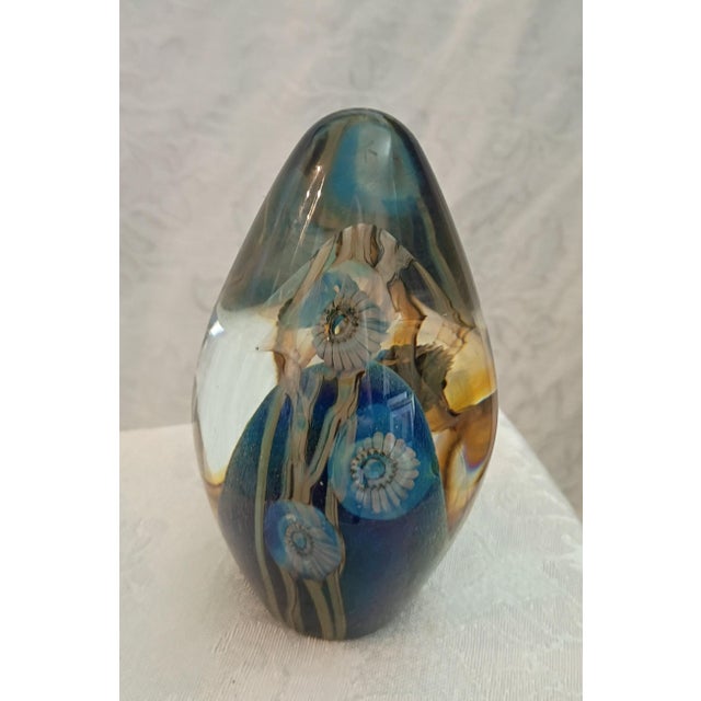 Vintage Robert Eickholt Signed Art Glass Floral Egg Paperweight For Sale In Tampa - Image 6 of 11