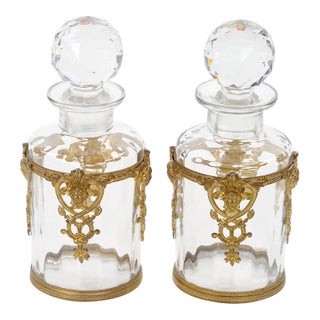Antique Pair French Gilt Bronze-Mounted Baccarat Glass Vanity / Perfume Bottle For Sale