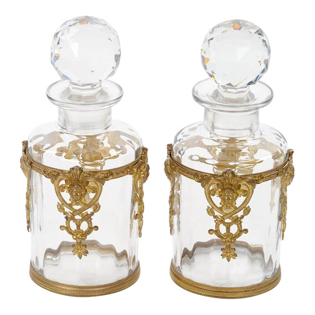 Antique Pair French Gilt Bronze-Mounted Baccarat Glass Vanity / Perfume Bottle For Sale