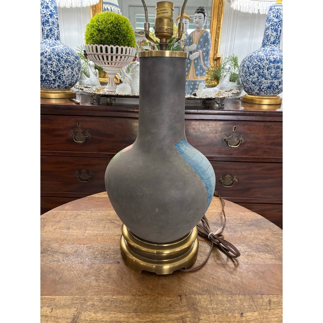 A truly stunning hand painted gourd lamp from the premiere lamp Makers, Chapman. Beautifully-painted with matte colors of...