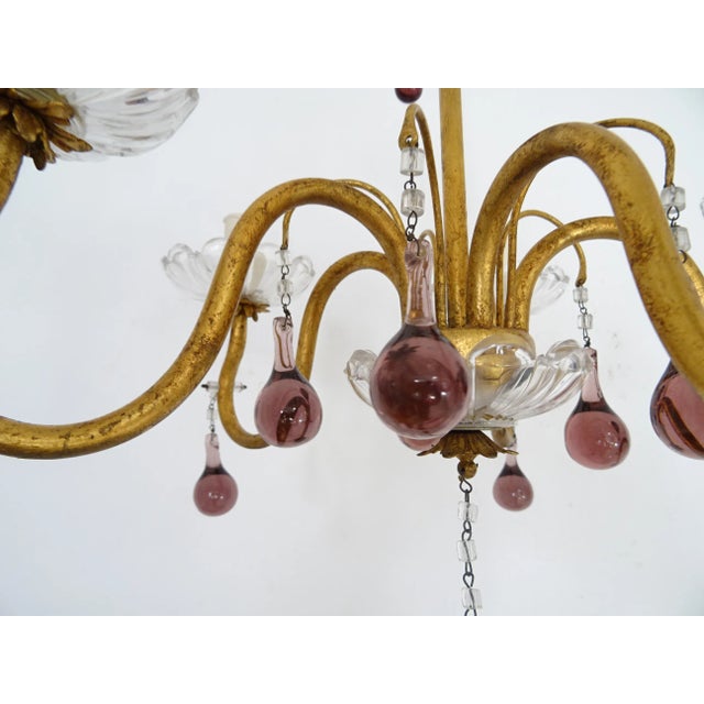 French Amethyst Murano Drops Crystal Bobeches Chandelier, C 1920 For Sale - Image 6 of 9