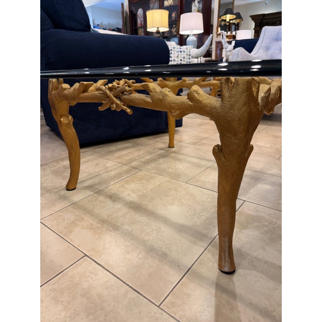 Mid 20th Century Hollywood Regency Gold Leaf Faux Bois Cocktail Table For Sale - Image 5 of 14