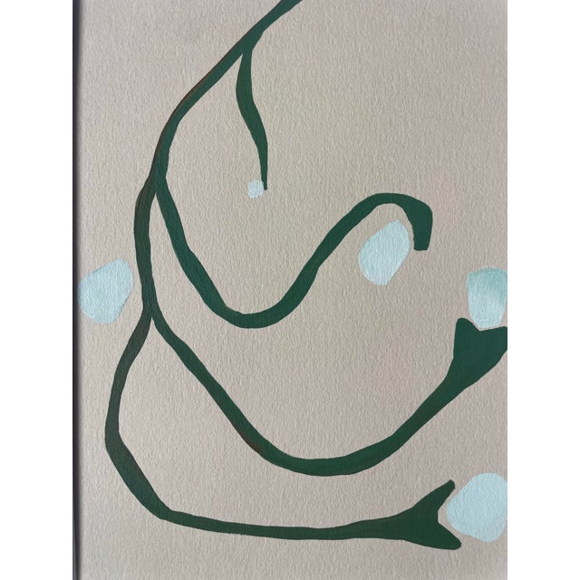 Abstract minimalist botanical painting on French hand crafted cotton paper. Framed in a gold frame. All works on paper are...