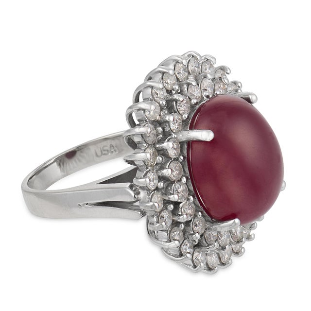 Vintage 14.80 Carat Treated Ruby Diamond 14k White Gold Cluster Cocktail Ring, Size 6 For Sale - Image 4 of 7