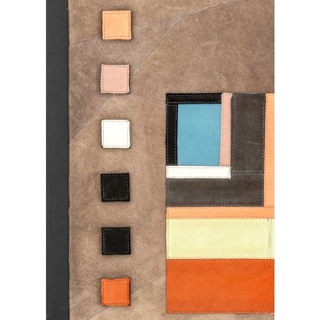 Giorgio Saporiti (Italian, XX-XXI) Geometric Suede Tapestry, with square relief element, 1997, signed and dated upper...