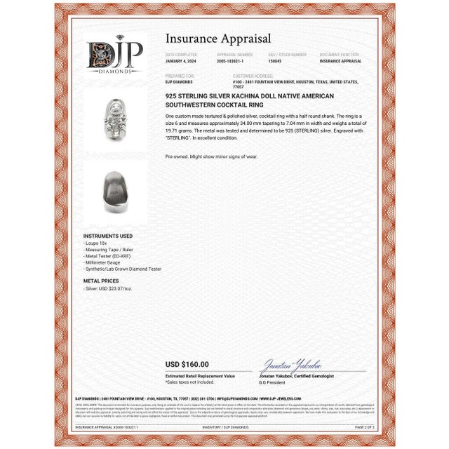 Metal 925 Sterling Silver Kachina Doll Native American Southwestern Cocktail Ring Size 6 For Sale - Image 7 of 7