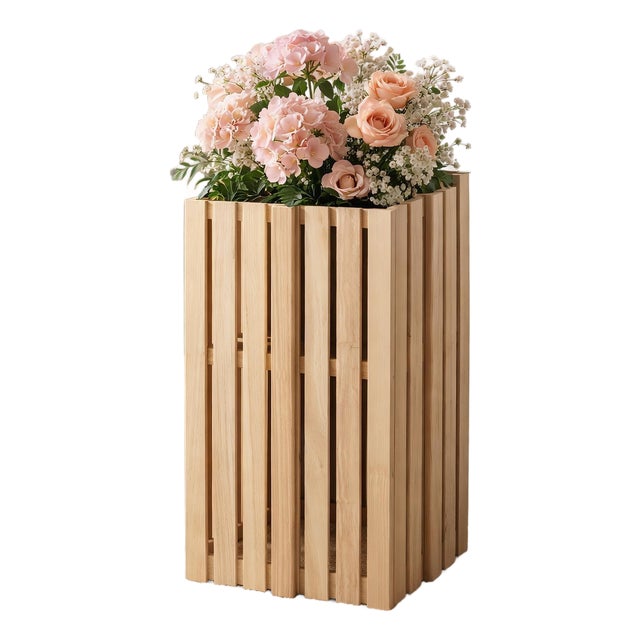 Solid Wood Slatted Planter Box 11x11x24 For Sale