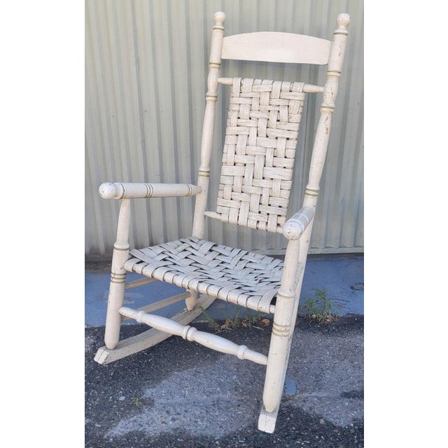 Folk Art 19thc Oyster Painted Wooden Rocking Chair For Sale - Image 3 of 9