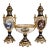 French Style Cobalt Blue & White Porcelain Garniture Set With Two Covered Vases and Central Jardinière – Gold Leaf & Bronze For Sale