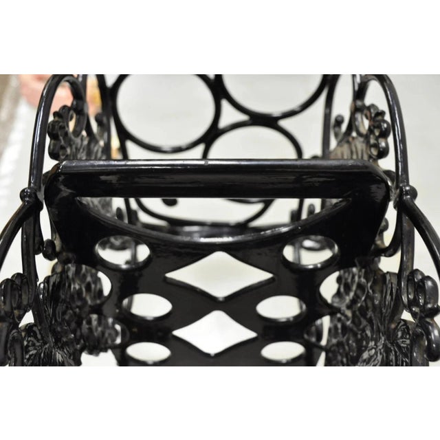 Vintage Victorian Style Black Cast Iron 6 Wine Bottle Rack Holder With Grapes For Sale - Image 10 of 12