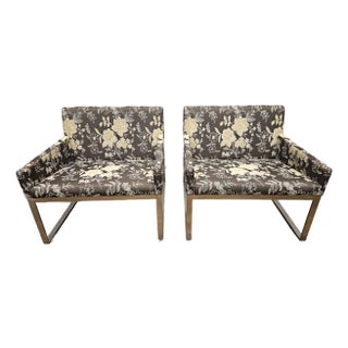 Pair of Bernhardt Fabien Baron b.3 Lounge Chairs With Arms in Custom Floral Upholstery For Sale