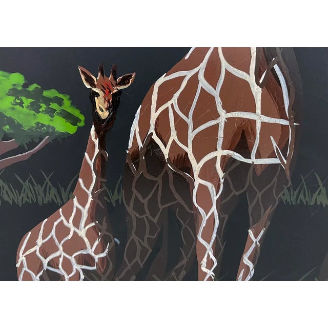 Tribal 1990s Hand-Painted African Theme Tray With Giraffes For Sale - Image 3 of 6