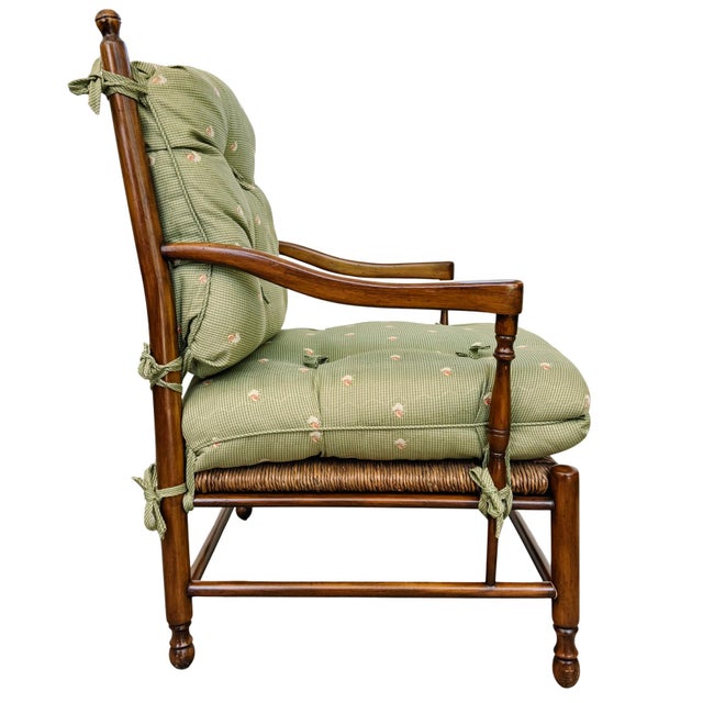Late 20th Century Late 20th Century Custom-Made Country French Ladderback Armchair and Ottoman Set by Calico Corners For Sale - Image 5 of 18
