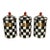 3 New MacKenzie Childs Courtly Check Large Enamel Metal Canisters For Sale