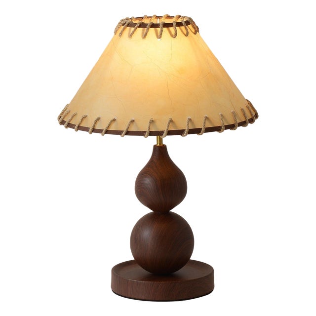 Cracked Leather & Walnut Lamp For Sale