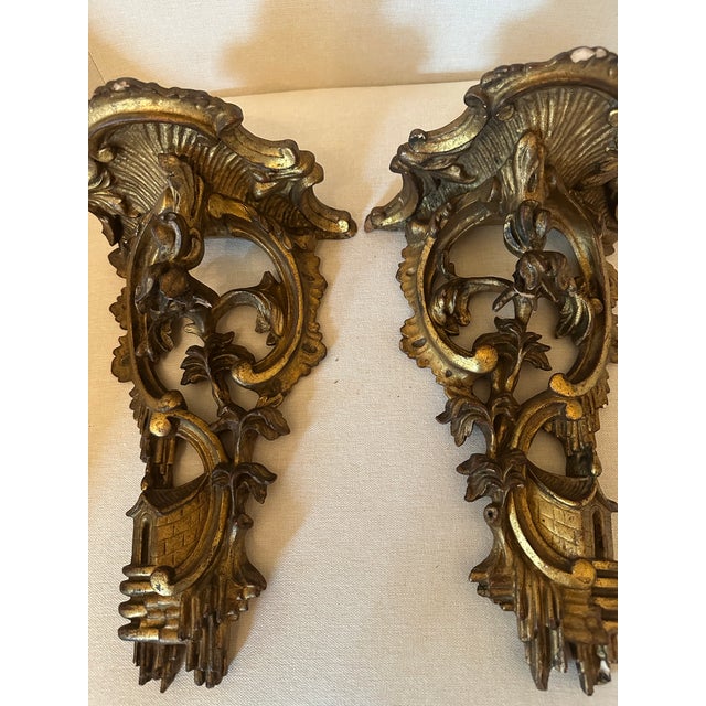 1920s Ornate Rococo Gold Wall Brackets For Sale - Image 5 of 10