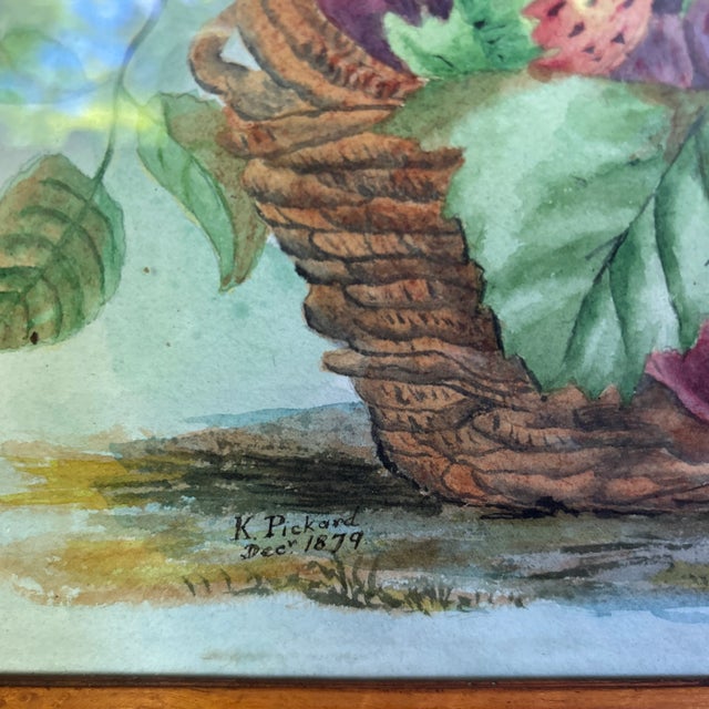 Late 19th Century Vintage Watercolor of Basket Filled With Flowers and Strawberries, Framed For Sale In Philadelphia - Image 6 of 6