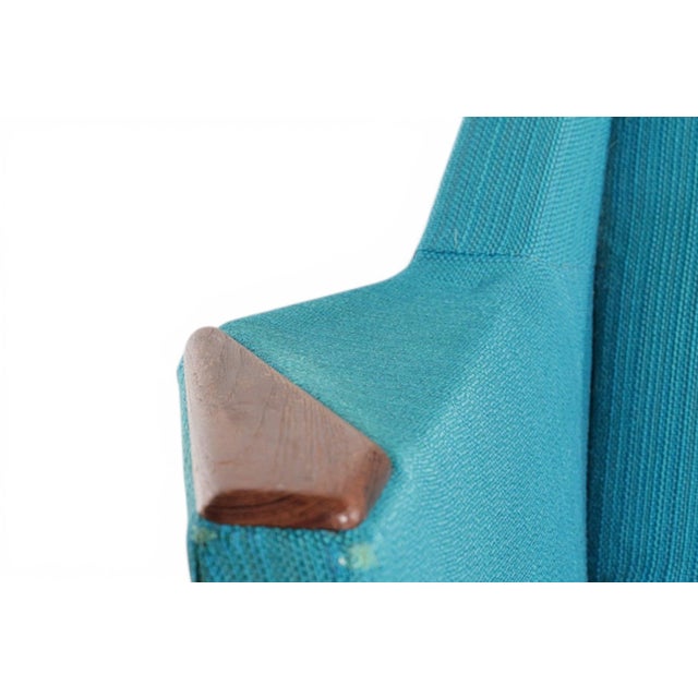 Turquoise 1960s Danish Low-Back Lounge Chair in Blue Wool + Teak For Sale - Image 8 of 8