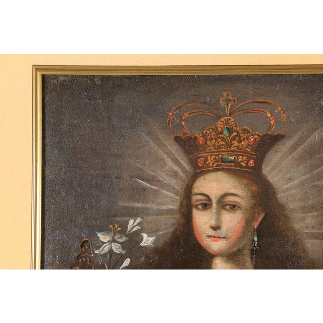 Religious Madonna and Child, Oil on Canvas, 19th Century For Sale - Image 3 of 15