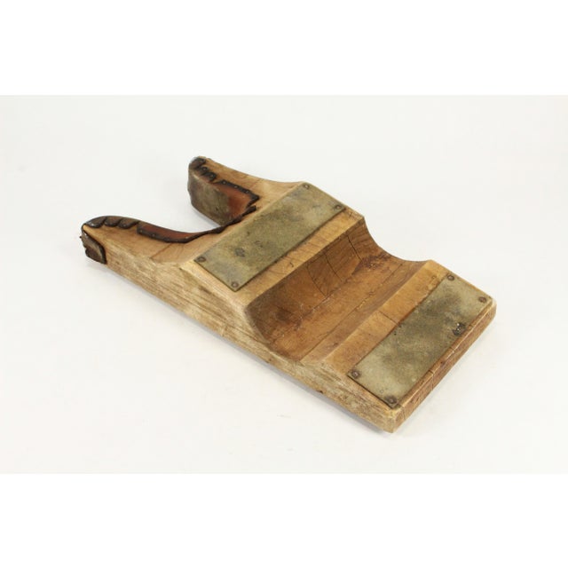 Antique Tex-Mex Western Cowboy Boot Jack Embossed Leather on Wood Horse Head For Sale - Image 15 of 16