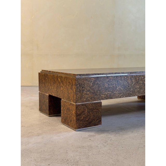 Mid-Century Italian Brass and Veneer Coffee Table, 1970s For Sale - Image 12 of 14
