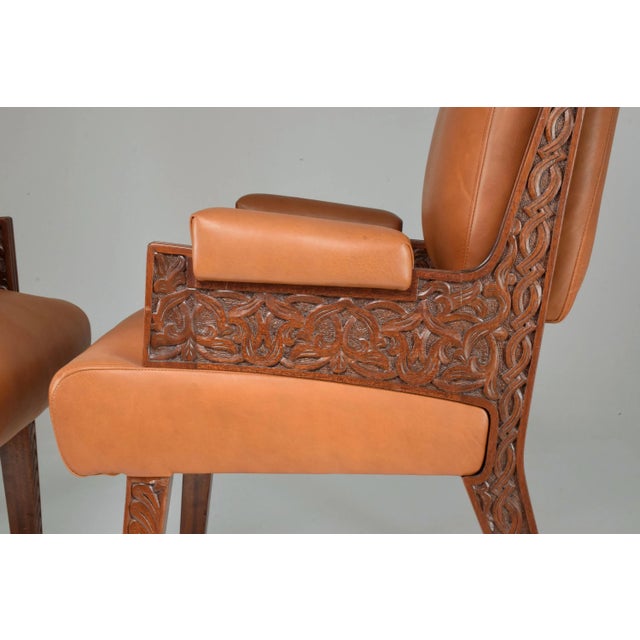 Mid-Century Art Deco Armchairs With Hand-Carved Moorish Frame, 1950s For Sale - Image 4 of 12