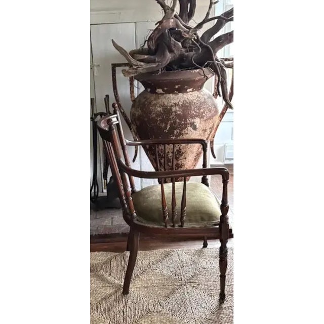 Early 20th Century Antique English Spindle Carved Wood Arm Chair For Sale - Image 5 of 6