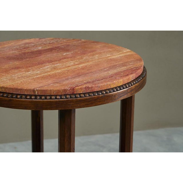Art Deco Side Table in Oak and Red Travertine, 1930s For Sale - Image 3 of 14