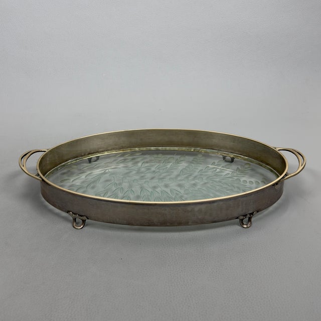 Oval Tray in 800 Silver and Satin Crystal For Sale - Image 4 of 15