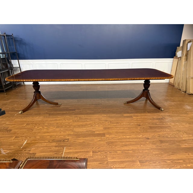 Traditional Multi-Banded Mahogany Dining Table by Leighton Hall - Showroom Sample For Sale - Image 18 of 18
