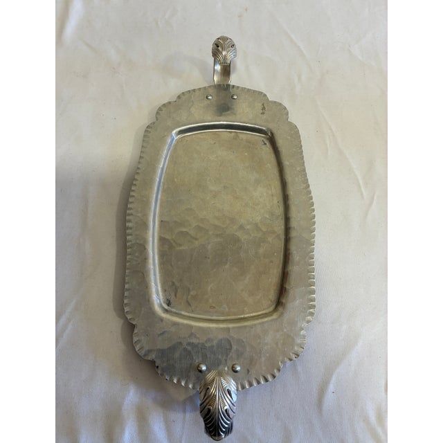 Mid-Century Modern Vintage Hand Wrought Aluminum Tray With Leaf Handles For Sale - Image 3 of 11