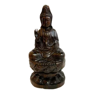 1950s Carved Rosewood Quan Yin Statue