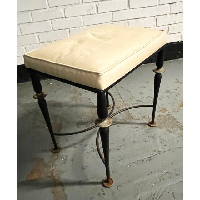 1960s Black Iron Stool With Brass Accents For Sale - Image 10 of 12