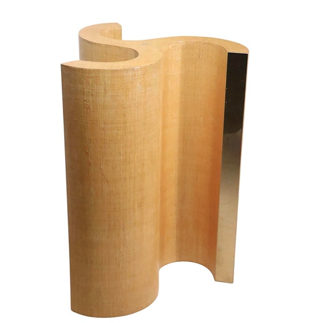 Karl Springer Post Modern Hollywood Regency Grass Cloth Brass and Glass Dining Table C 1970/80's For Sale - Image 4 of 12