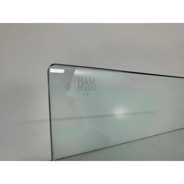 Blue Italian Curved Glass and Metal Magazine Holder, 1980s For Sale - Image 8 of 9