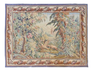 Antique 19th Century French Aubusson Verdure Landscape With Swan Tapestry