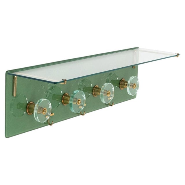 Mid-Century Coat Rack Shelf in Glass and Brass attributed to Cristal Arte, Italy, 1950s For Sale - Image 17 of 17