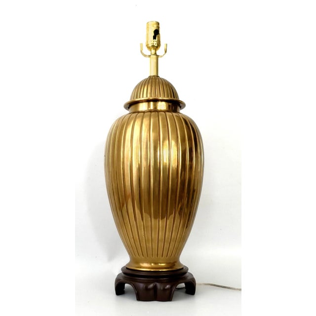 Offering an extra-large vintage brass ginger jar style table lamp, circa 1970s. This high-quality lamp is very heavy and...